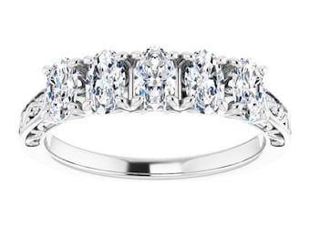 1.07 ct. Oval & Round Cut Diamond Wedding Band - 14K/18K White, Yellow, Rose Gold and Platinum 950, Natural Diamonds Anniversary Ring