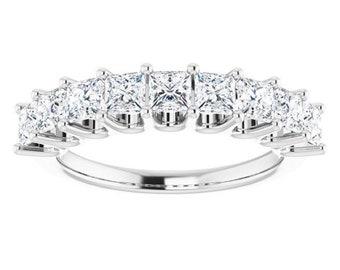 1.62 ct. Princess  Cut Diamond Wedding Band - 14K/18K White, Yellow, Rose Gold and Platinum 950, Natural Diamonds Anniversary Ring