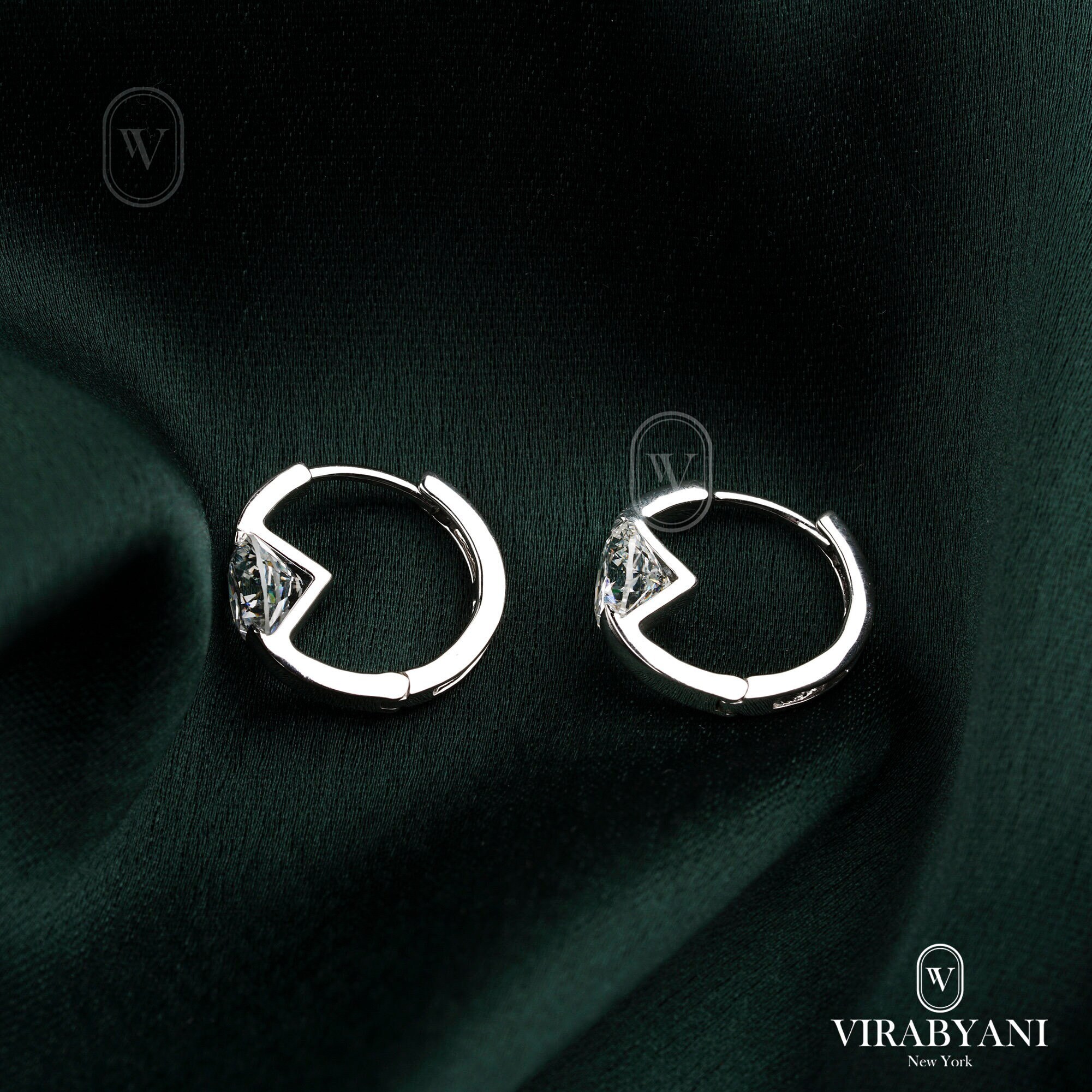 2.06 ct. Round Shape Lab Grown Diamond Hoop Earrings - 14k White Gold Single Stone Huggie Earrings