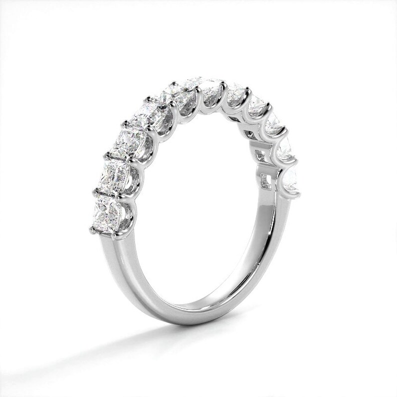 1.71 ct Princess Cut Diamond Band , 11 Stone Anniversary Ring, U Setting Princess Diamond Ring image 2