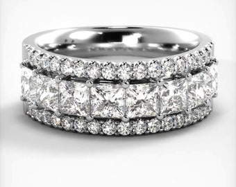 2.65 ct. Princess and Round Diamond Band, 3 Row Wide Anniversary Ring