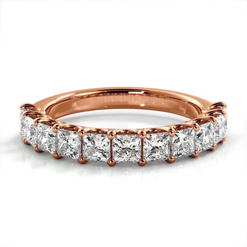 1.71 ct Princess Cut Diamond Band , 11 Stone Anniversary Ring, U Setting Princess Diamond Ring image 5