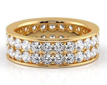 Anello Fede Eternit&agrave; In Oro 14kt Con Diamanti Tondi 2.50 Ct &ndash; Lunetta, Nuovo In Confezione