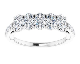 1.18 ct. Oval Round Cut Diamond Wedding Band - 14K/18K White, Yellow, Rose Gold and Platinum 950, Natural Diamonds Anniversary Ring