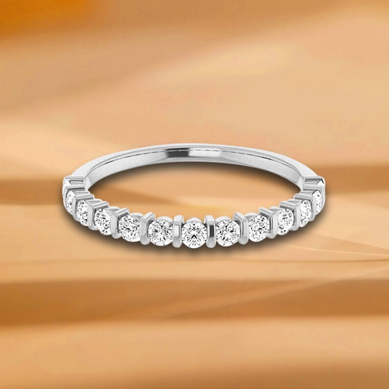 0.37 Ct. Round Cut Diamond Bar Set Wedding Band 14K/18K Etsy
