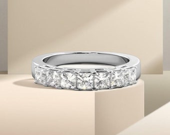 0.98 ct. Princess Diamond Wedding Band 9 Stone Anniversary Band, Princess Cut Diamond Classic Band