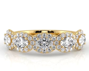 1.45 ct. Oval And Round Diamond Wedding Band, 5 Stone Design Anniversary Ring