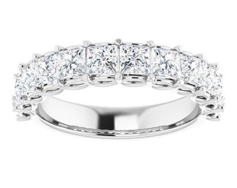 2.16 ct. Princess Cut Diamond Wedding Band - 14K/18K White, Yellow, Rose Gold and Platinum 950, Natural Diamonds Anniversary Ring