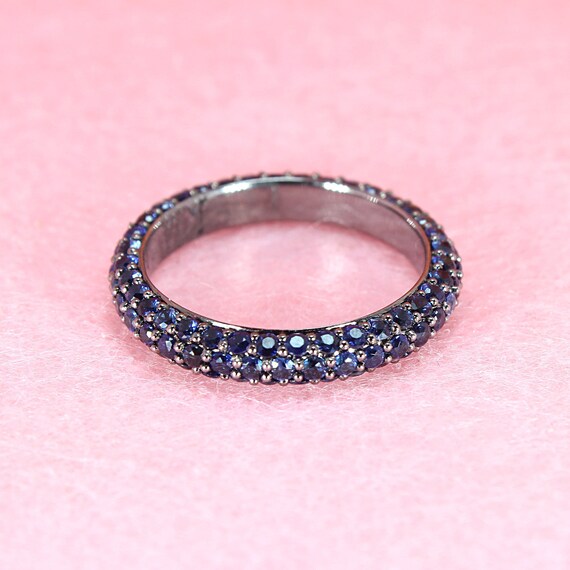 1.90 ctw Genuine Blue Sapphire Eternity Ring - 18k White Gold | Pave Blue Sapphire Eternity Band | Black Rhodium Plated Eternity Band