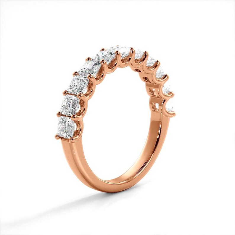 1.71 ct Princess Cut Diamond Band , 11 Stone Anniversary Ring, U Setting Princess Diamond Ring image 6