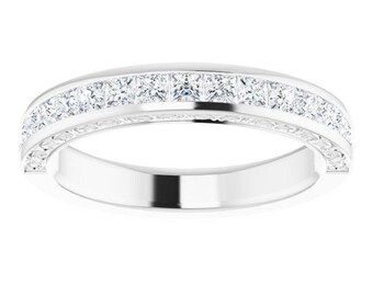 1.02 ct. Princess Cut Diamond Wedding Band - 14K/18K White, Yellow, Rose Gold and Platinum 950, Natural Diamonds Anniversary Ring