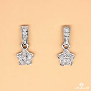 0.50 ct. Natural Diamond Drop Star Earrings in 14K White Gold, Round Genuine Diamond Start Design Drop Dangle Earrings -  SALE