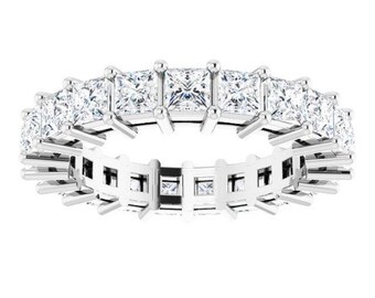 3.78 ct. Princess Diamond Eternity Band - 14K/18K White, Yellow, Rose Gold and Platinum 950, Natural Princess Diamond Classic Eternity Ring