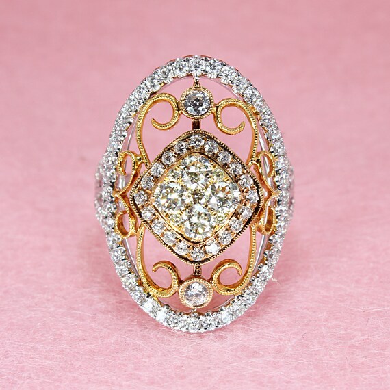 1.66 ctw. Diamond Art Deco Diamond Ring -  18k White and Rose Gold | Vintage Right Hand Diamond Ring | High Quality Handmade Diamond Ring