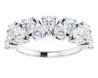 2.31 ct. Pear Cut Diamond Wedding Band - 14K/18K White, Yellow, Rose Gold and Platinum 950, Natural Diamonds Anniversary Ring