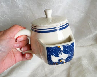 Vintage "Country Goose" Tea Cup Mug with Side Tea Bag Holder - Cottage Core