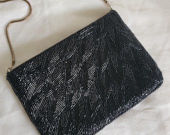 La Regale LTD Vintage Black Beaded crossbody Purse Clutch