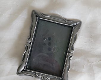 Vintage Pewter Mini Frame Silver Tone Swirls 3.25" X 2.25" Photo Velvet Back