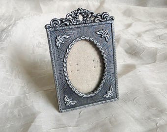 Vintage Mini Silver/Pewter Picture Photo Frame Velvet Easel Backing