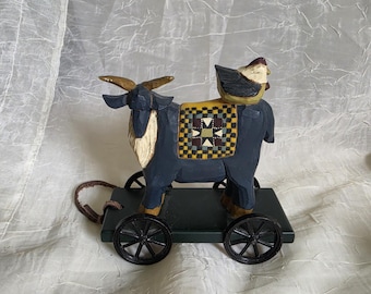 VTG Williraye Studio Hen on Cow Folk Art Farmhouse Cow Pull Figurine - WW1402