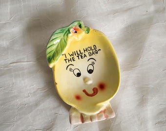 Vintage Kitsch Japan Tea Bag Holder "I Will Hold The Tea Bag" Anthropomorphic Lemon