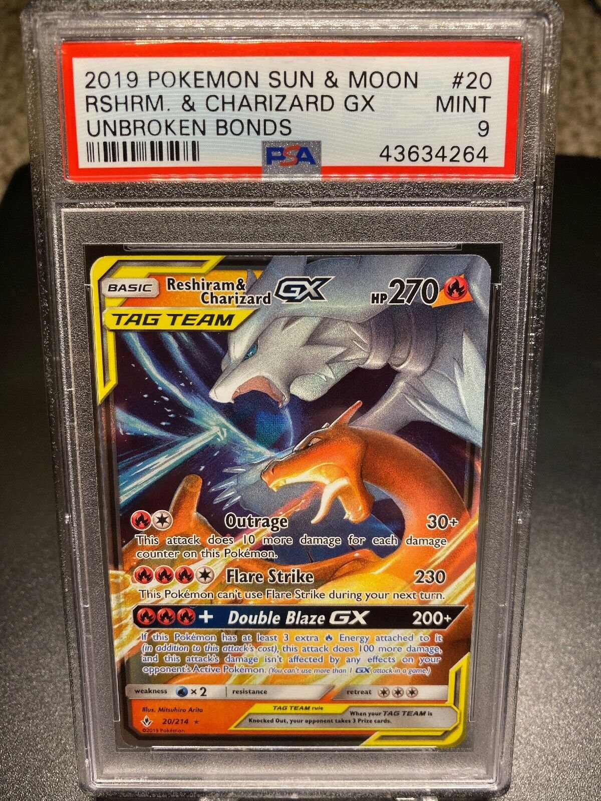 Reshiram & Charizard GX - 20/214 - PSA 9 MINT - Ultra Rare