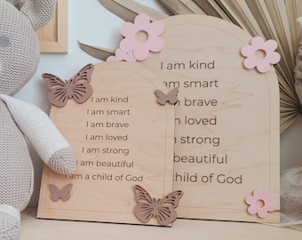 Flower & Butterfly Affirmation Sign: Maple Wood Nursery Decor