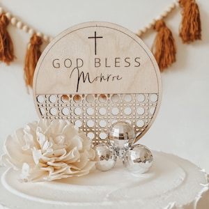 Personalized Half Circle Baptism Cake Topper | Rattan Cake Topper | First Communion Cake Topper | Baptism Decor | Mi Bautizo Cake Topper