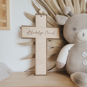 Maple Wood Hanging Wall Cross: Personalized Baptism Gift