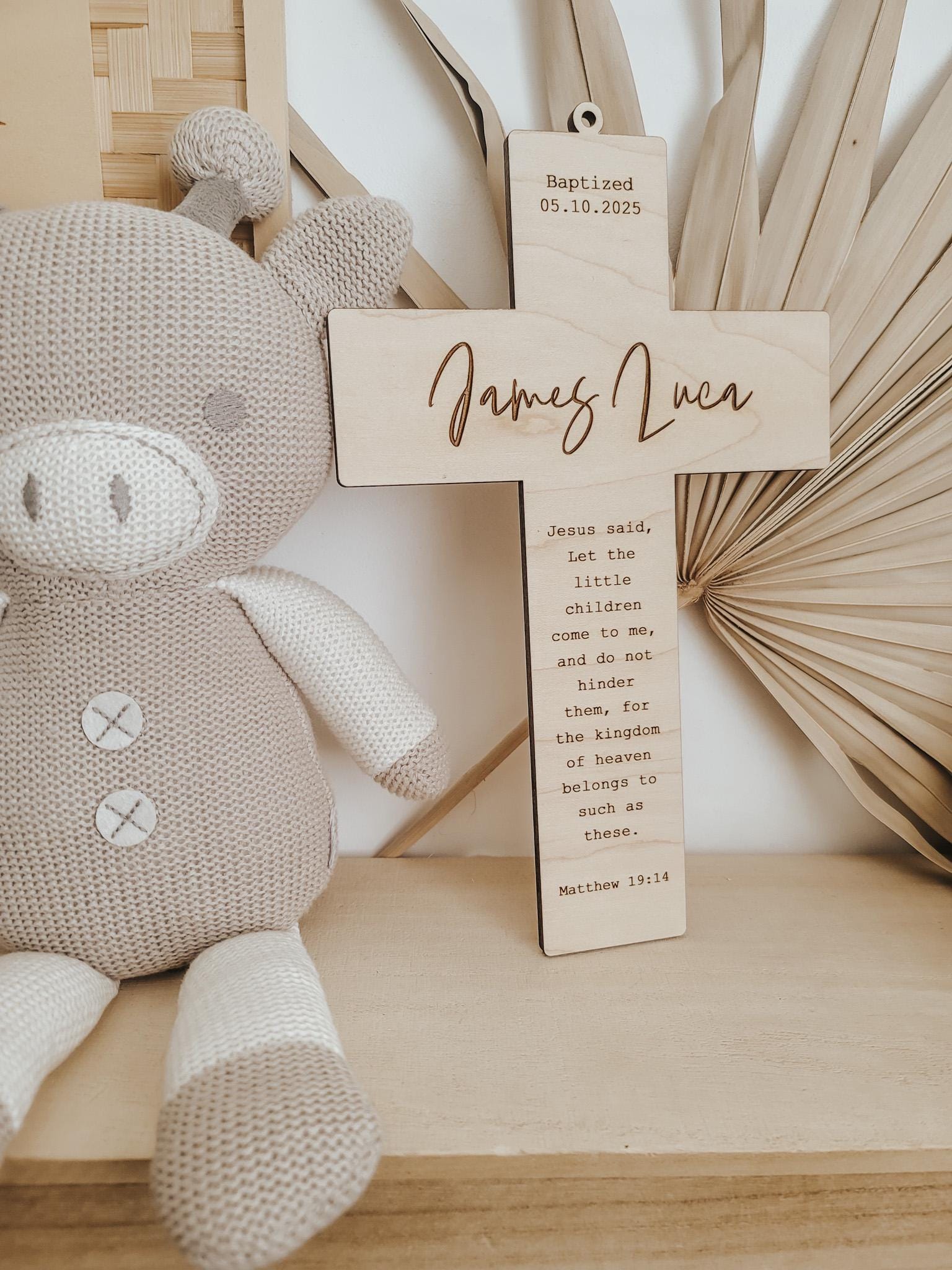 Personalized Baptism Cross: Engraved Wooden Christening Gift