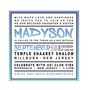 OMBRE BOLD Bat Bar Mitzvah Customizable  Digital Invitation Birthday Paperless Download .jpg .pdf vector art
