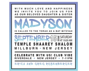 OMBRE BOLD Bat Bar Mitzvah Customizable  Digital Invitation Birthday Paperless Download .jpg .pdf vector art