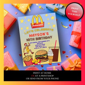 McDonalds Birthday Party Invitation Instant Digital Download Download Invite Template Canva Editable Animated Printable Evite Iphone Message