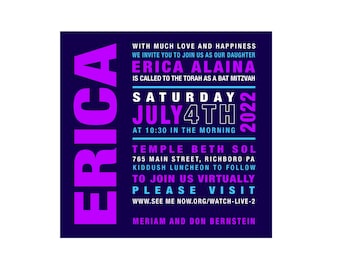 BOLD Bat Mitzvah Customizable  Digital Invitation Download