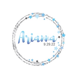 Ombre Silver Sparkle Stars Border Bat Mitzvah LOGO Digital Download