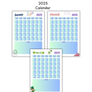 Kids 2025 Instant download Calendar, 2025 Printable calendar, 2025 ready to print calendar, Printable PDF, JPEG calendar, Classroom planner