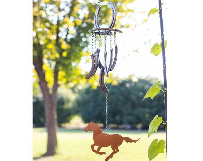 Rustic Horseshoe Wind Chime With Horse Wind Catcher Etsy