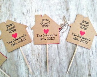 Personalized Housewarming Cupcake Toppers, Custom Home Sweet Home Party Supplies