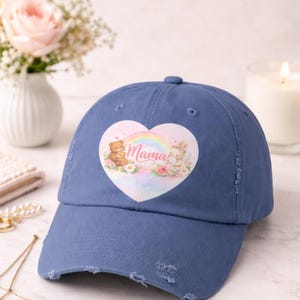 Distressed Mama Bear Rainbow Heart Baseball Cap – Pastel Mom Life Hat