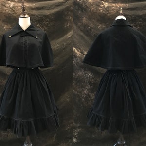 Black gothic lolita skirt/High Waist Skirt /Classic Gothic Lolita/Victorian Style Ruffle Skirt/Gothic Retro Lapel Cape/Black gothic Cape