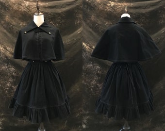 Jupe gothique noire lolita/Jupe taille haute /Classique gothique Lolita/Victorian Style Ruffle Skirt/Gothic Retro Lapel Cape/Black gothic Cape