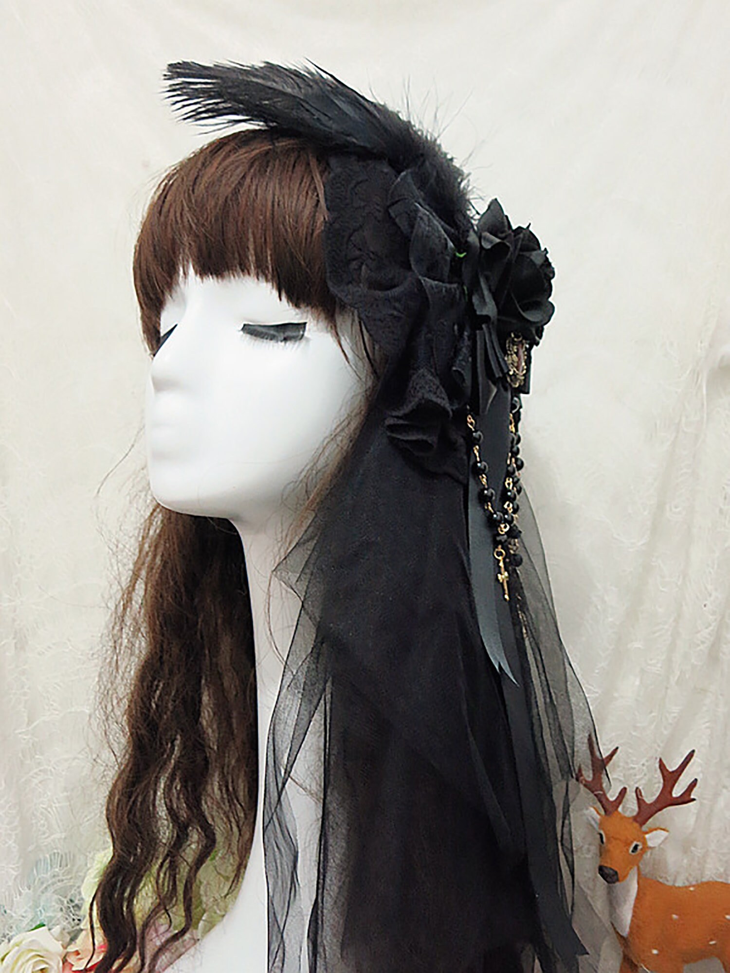 Handmade Feather Rose and Lace Gothic Lolita Headbow Gothic - Etsy