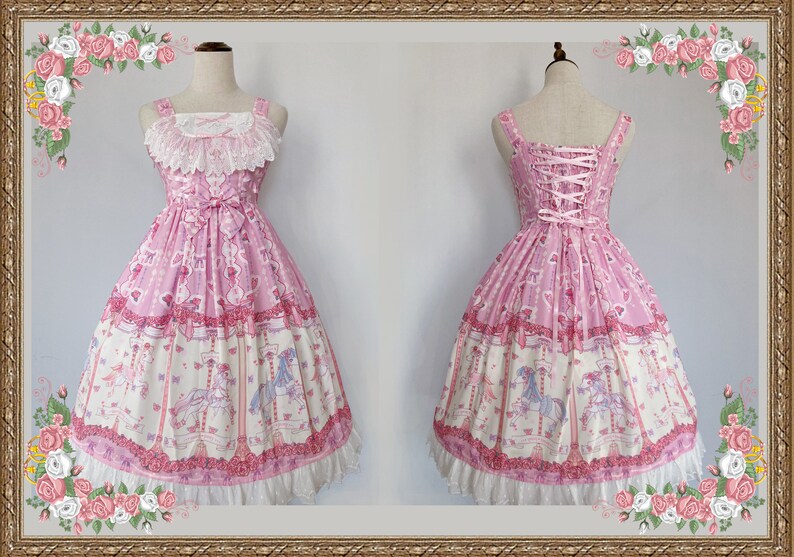 Sweet Print Lolita Dresses/ Rose Trojan Print Dresses/Lolita outfits/Lolita Jsk/ Lolita Jumper skirt/Costum dresses /Girls Gifts 
