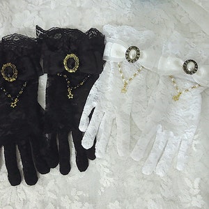 Handmade Black / white Gothic Lolita Gloves - Lace Wedding Gloves