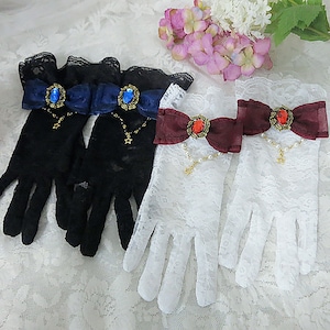 Elegant White Lace Lolita Gloves - Black Lace Gothic Gloves