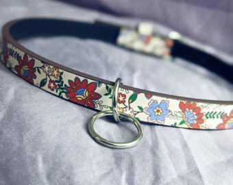 pink blossom or blue butterfly blue flowers Embrodered flower thick collar BDSMDDLG choker *limited edition! Red rose
