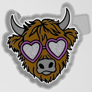 Heart Glasses Highland Cow Silicone Freshie Mold