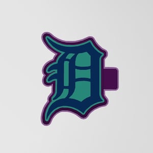 May include: A stylized letter "D" logo in teal, dark blue, and purple. The logo has a purple outline and a rectangular purple extension on the right side. The design is set against a white background.