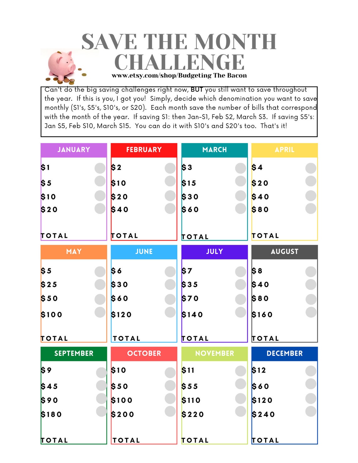 12 Month Savings Challenge Free Printable Pdf