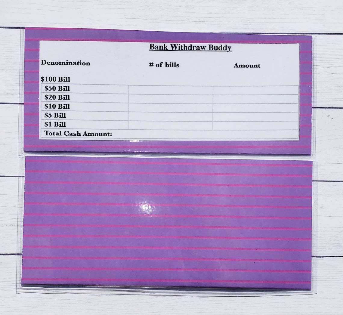 FREE SHIPPING/ Cash Withdrawal Slip Cash Withdrawal Envelope Etsy